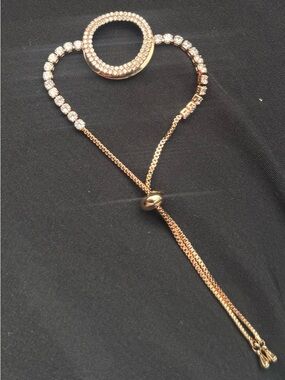 Rose Gold Crystal Heart Lariat Necklace - Women Jewelry